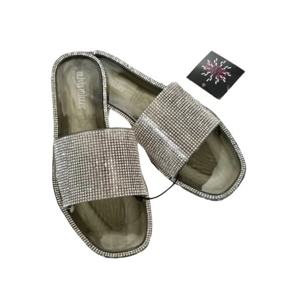 Olivia Miller Silver Rhinestone Jelly Slides